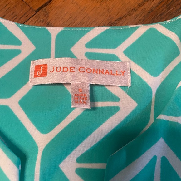 Jude Connally Geometric Bell-Sleeve Shift Dress – Size S – Aqua & White - Picture 9 of 10